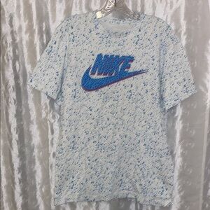 Nike White and Blue Paint Splatter Pattern LE T-Shirt Adult Size Medium 🔥 C2